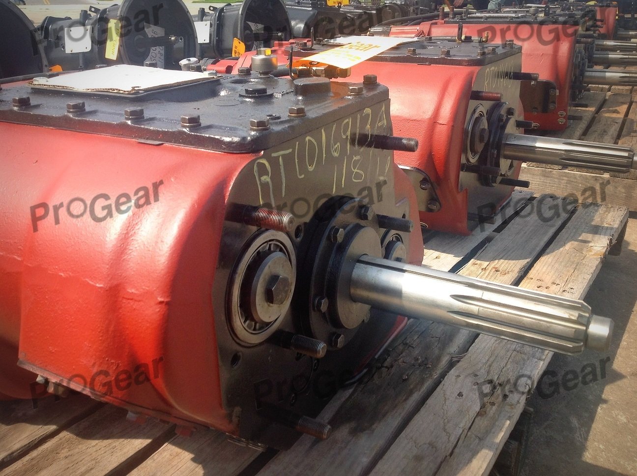 Rebuilt heavy duty truck transmissions on the floor at Pro Gear in Orlando